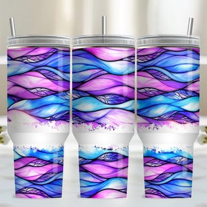 Stained Glass 40oz Tumbler Wrap, Pink Sublimation design template, Pink 40oz png Digital download, Floral 40oz tumbler with handle