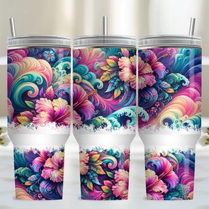 Hibiscus 40oz Tumbler Wrap Modelli di design per sublimazione, 40oz png Download digitale. Beach Ocean Download, design tumbler da 40oz con manico