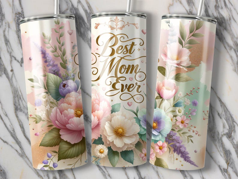 Best Mom Ever Floral Tumbler, Mothers Day Gift, Insulated Coffee Cup, Spring Flowers Design, Personalized Drinkware for Her