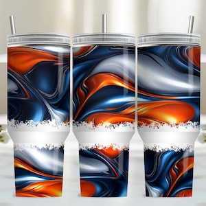 Blue Orange 40oz Tumbler Wrap, PNG Tumbler Design Sublimation Design Downloads, Quencher 40oz Tumbler with Handle Wrap