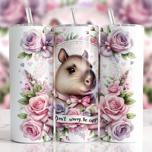 Cute Capybara Tumbler Wrap, Be Happy 20 Oz Sublimation Tumbler Png, Don&#39;t Worry Be Cappy Positivity Tumbler Wrap Digital Design