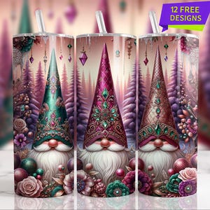 Xmas Snow Gnome 20 Oz Skinny Tumbler Wrap, Christmas Gnome Sublimation Tumbler Design Template, Digital Download, Snowflake PNG design