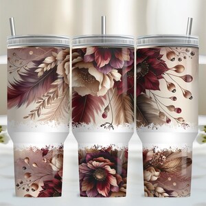 Pastel Flower Wrap for 40oz Tumbler, Boho Floral PNG Tumbler Design, Feather Sublimation Designs Downloads for 40 oz Tumbler
