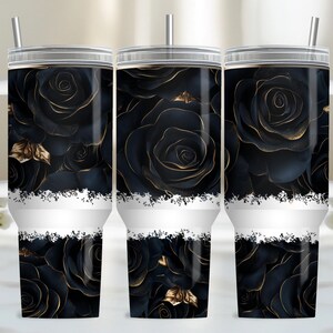 Black rose tumbler 40oz Tumbler Wrap, PNG Tumbler Design Sublimation Design Downloads, Quencher 40oz Tumbler with Handle Wrap