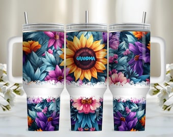 Grandma Tumbler Wrap 40oz Tumbler Wrap, PNG Tumbler Design Sublimation Design, Sunflower Sublimation Design Tumbler with Handle Wrap
