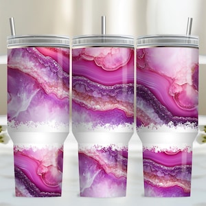 Pink Agate 40oz Tumbler Wrap, PNG Tumbler Design Sublimation Design Downloads, Pink Quencher 40oz Tumbler with Handle Wrap