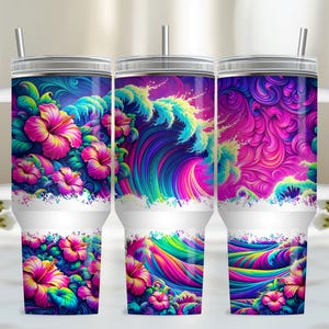 Hibiscus 40oz Tumbler Wrap Modelli di design per sublimazione, 40oz png Download digitale. Beach Ocean Download, design tumbler da 40oz con manico