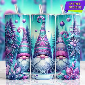 Xmas Snow Gnome 20 Oz Skinny Tumbler Wrap, Christmas Gnome Sublimation Tumbler Design Template, Digital Download, Snowflake PNG design