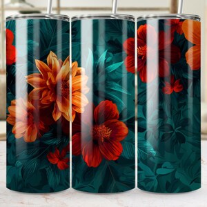 Floral Design 20 oz Skinny Tumbler Sublimation Design, Straight & Tapered Wrap, Tumbler Wrap, Tumbler Png, Instant Download