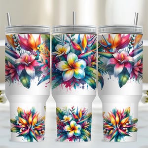 Tropical Flower 40oz Tumbler Wrap, PNG Tumbler Design Sublimation Designs Downloads, Floral Sublimation Tumbler with Handle Wrap