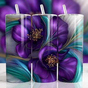 Purple Floral 20 oz Skinny Tumbler Wrap, Floral Design Tumbler, Abstract Tumbler Wrap, Sublimation Design, Tumbler Digital Download