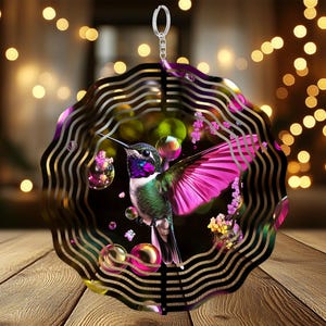 3D Hummingbird Wind Spinner - Mandala Bird Windspin, Shimmering Glitter Outdoor Decor, Holographic Garden Windspinner Gift, Sublimation PNG
