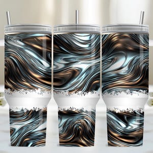Silver Wave 40 Unzen Becherverpackung, PNG Becher Design Sublimationsdesign-Downloads, Quencher 40 Unzen Becher mit Griffverpackung