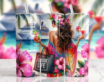 Cruise Life Tumbler Wrap: Beach Girl, Hibiscus Flower (Digital Download)