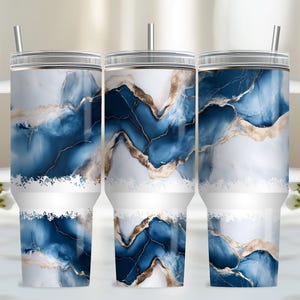 Fauz Blue Marble 40oz Tumbler Wrap, PNG Tumbler Design Sublimation Design Downloads,Elegant Blue Sublimation Design Tumbler with Handle Wrap