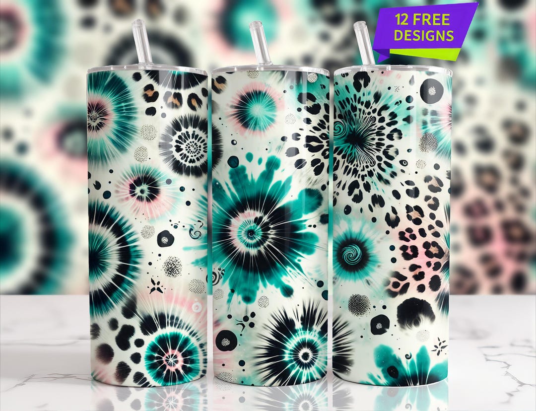 Tie Dye Tumbler Wrap PNG, Pink Leopard Print 20 Oz Sublimation Skinny ...