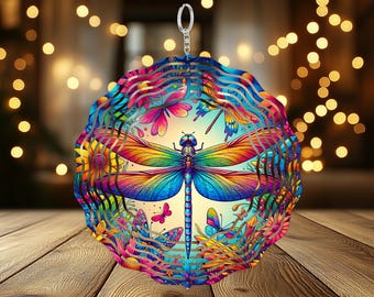 Wind Spinner Sublimation Design, Round PNG Digital Download, Mystical Dragonfly Night Garden, Vibrant Windspinner Image, Home Decor Artlogo