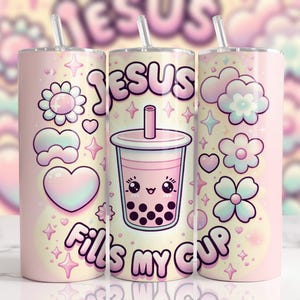 Jesus Fills My Cup Tumbler Wrap, Christian Bible Verse 20 oz Skinny Tumbler Sublimation Design Digital Download