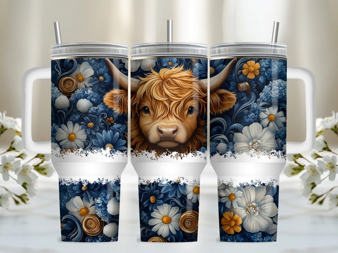 Highland Cow 40oz Tumbler Wrap, PNG Tumbler Design Sublimation Designs ...