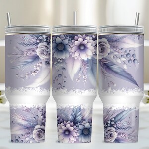 Pastel Flower Wrap for 40oz Tumbler, Boho Floral PNG Tumbler Design, Feather Sublimation Designs Downloads for 40 oz Tumbler