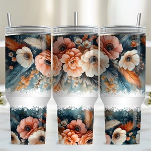 Pastel Flower Wrap for 40oz Tumbler, Boho Floral PNG Tumbler Design, Feather Sublimation Designs for 40 oz Tumbler Mothers Day Tumbler