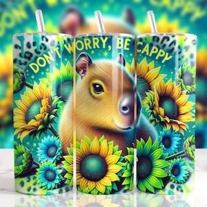 Cute Capybara Tumbler Wrap, Be Happy 20 Oz Sublimation Tumbler Png, Don&#39;t Worry Be Cappy Positivity Tumbler Wrap Digital Design