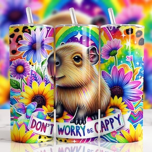 Cute Capybara Tumbler Wrap, Be Happy 20 Oz Sublimation Tumbler Png, Don&#39;t Worry Be Cappy Positivity Tumbler Wrap Digital Design