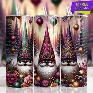 Xmas Snow Gnome 20 Oz Skinny Tumbler Wrap, Christmas Gnome Sublimation Tumbler Design Template, Digital Download, Snowflake PNG design