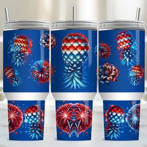 4 luglio ananas capovolto 40oz Tumbler Wrap PNG Sublimation Design, Upside Down ENM Quencher 40oz Tumbler con manico Wrap