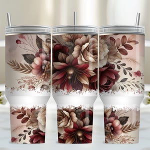 Pastel Flower Wrap for 40oz Tumbler, Boho Floral PNG Tumbler Design, Feather Sublimation Designs Downloads for 40 oz Tumbler