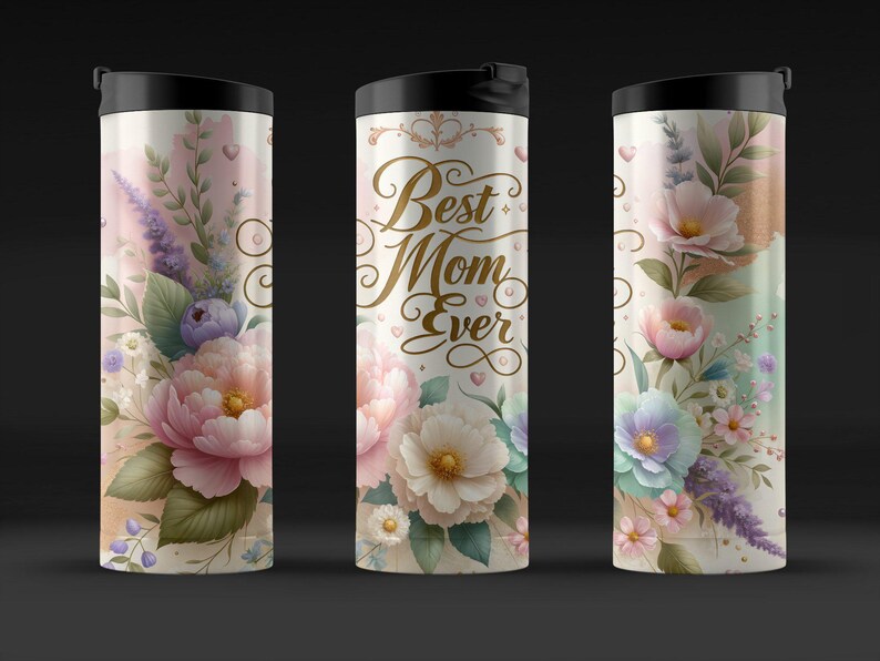 Best Mom Ever Floral Tumbler, Insulated Travel Mug, Mother's Day Gift, Elegant Flowers and Birds Design, Unique Keepsake