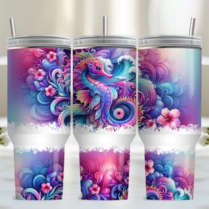 Seahorse ocean 40oz wrap, Modelli di design per sublimazione, 40oz png Download digitale. Beach Ocean download, Tumbler da 40oz con design del manico