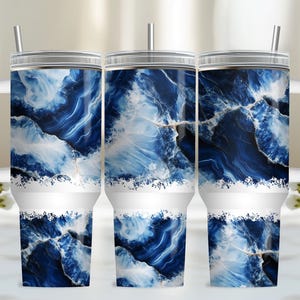 Blue Granite 40oz Tumbler Wrap, PNG Tumbler Design Sublimation Design Downloads, Blue Quencher 40oz Tumbler with Handle Wrap