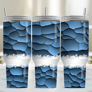 Abstract Blue 40oz Tumbler Wrap, PNG Tumbler Design Sublimation Designs, Iridescent Silver Quencher 40oz Tumbler with Handle Wrap