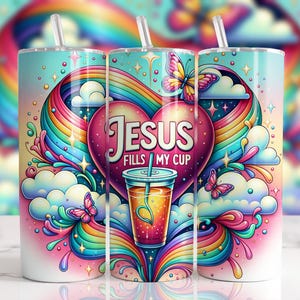Jesus Fills My Cup Tumbler Wrap, Christian Bible Verse 20 oz Skinny Tumbler Sublimation Design Digital Download