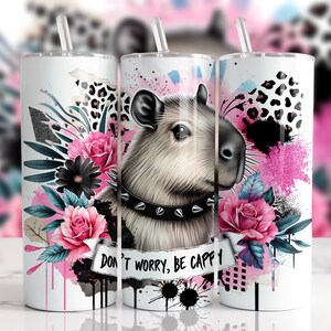 Cute Capybara Tumbler Wrap, Be Happy 20 Oz Sublimation Tumbler Png, Don&#39;t Worry Be Cappy Positivity Tumbler Wrap Digital Design