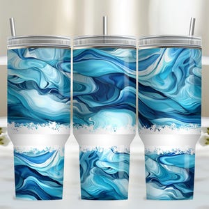 Alcohol Ink 40oz Tumbler Wrap, PNG Tumbler Design Sublimation Design Downloads, Blue Quencher 40oz Tumbler with Handle Wrap