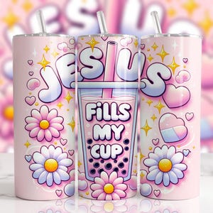 Jesus Fills My Cup Tumbler Wrap, Christian Bible Verse 20 oz Skinny Tumbler Sublimation Design Digital Download
