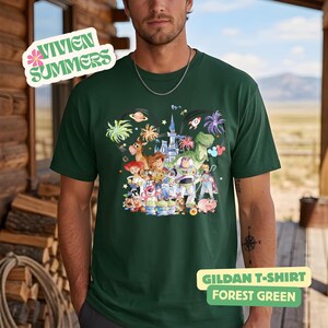Camiseta de Toy Story con diseño de acuarela del castillo de Pixar, camiseta de Toy Story con orejas de Mickey, camiseta de viaje familiar de Woody y Buzz Lightyear, camiseta de fuegos artificiales del Reino Mágico imagen 6