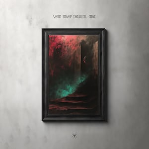 Genesis and demise, in the abyss, adorned in black, emerald, and magenta, Gothic artwork, digital, gifts under 10