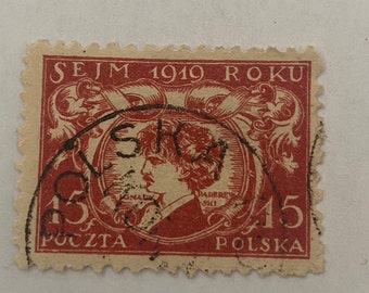 Francobollo polacco del 1919 usato - perforato - 15 gr