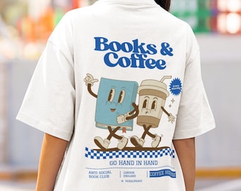 Books and Coffee Retro Shirt, Bookworm Shirt, Gift For Book Lover, Retro Vintage Coffee Tshirt, Coffee Sweatshirt, Retro Librarian Shirt