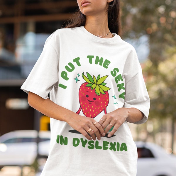 Chemise dyslexie neurodiversité, chemise fraise, haut dyslexie drôle, chemise stupide de l'an 2000, chemise mème stupide, chemise neurodiverse, t-shirt rétro VSCO