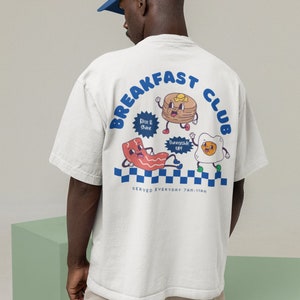 Camiseta unisex con gráfico retro vintage bohemio y estética Breakfast Club, camiseta con gráfico retro de gran tamaño, camiseta con gráfico bohemio Y2K, camiseta Breakfast Diner