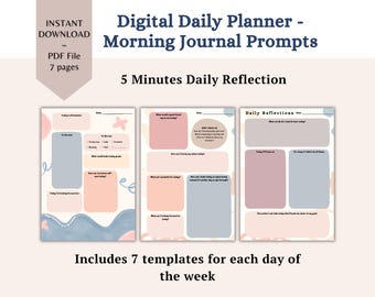Angst Journal Prompts Digitales tägliches Journal Achtsamkeit Morgen Journaling Ziele setzen Intentionen Selbstreflexion Tägliches Dankbarkeit Journal