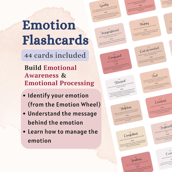 Emotion Flashcards Emotional Processing Emotion Regulation Emotion Wheel Emotional Awareness Feelings Check-in Feelings Cards Emotion Cards