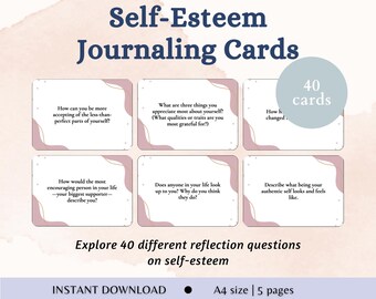 Self-Esteem Journal Prompts Digital Download Journaling Prompt Cards, Anxiety Cards, Affirmation Cards, Printable Cards