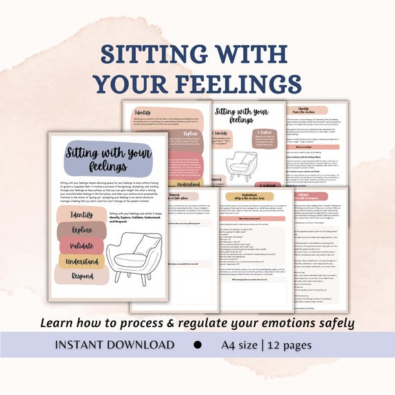 Sitting with your Feelings Therapeutic Tool for Processing Emotions in Emotional Regulation Resource for Self-Awareness Therapy Worksheets