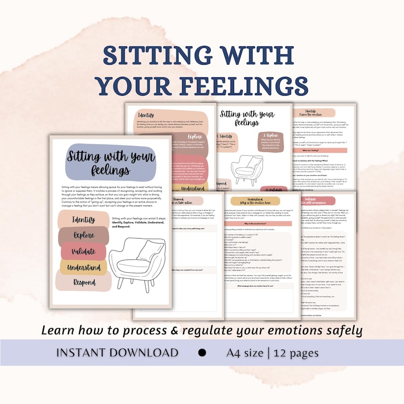 Sitting with your Feelings Therapeutic Tool for Processing Emotions in Emotional Regulation Resource for Self-Awareness Therapy Worksheets image 1