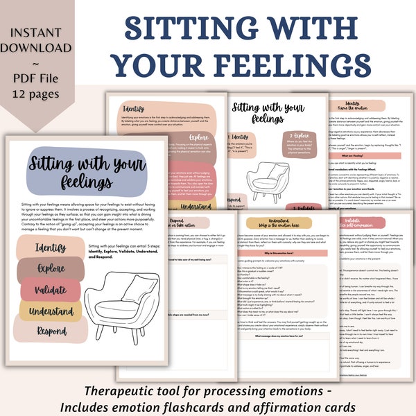 Sitting with your Feelings Therapeutic Tool for Processing Emotions in Emotional Regulation Resource for Self-Awareness Therapy Worksheets